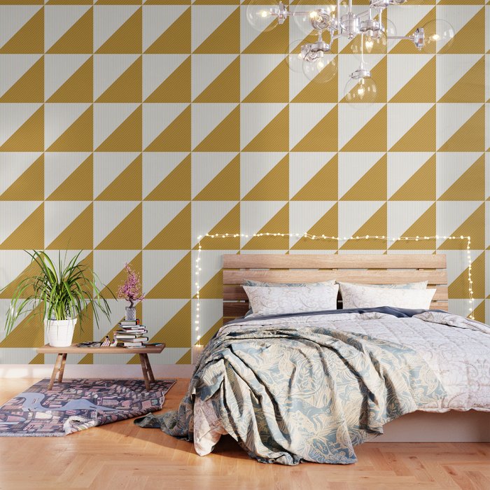 Elegant Pinstripes and Triangles White Yellow Gold Wallpaper