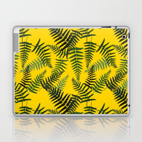 Fern Leaf Pattern on Yellow Background Laptop & iPad Skin