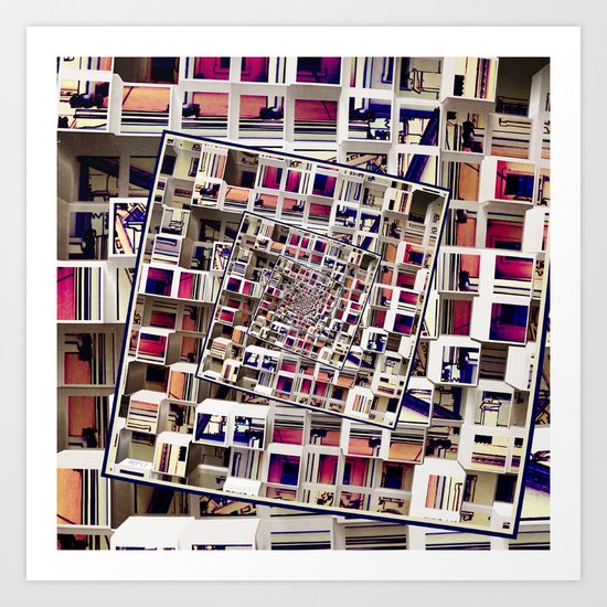 White House With Spinning 3D Cubes Art Print