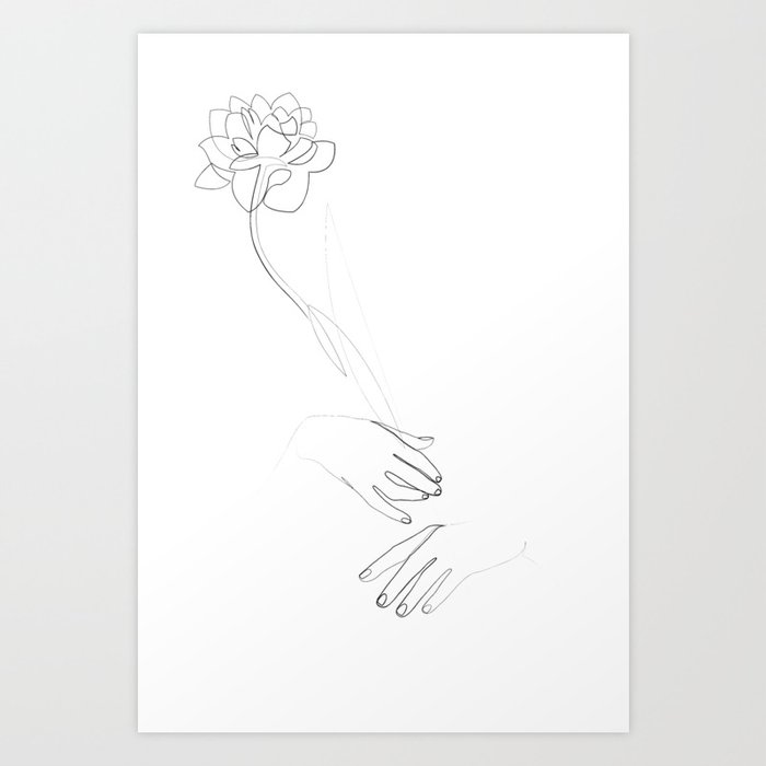 Peony flower - minimal line art Art Print
