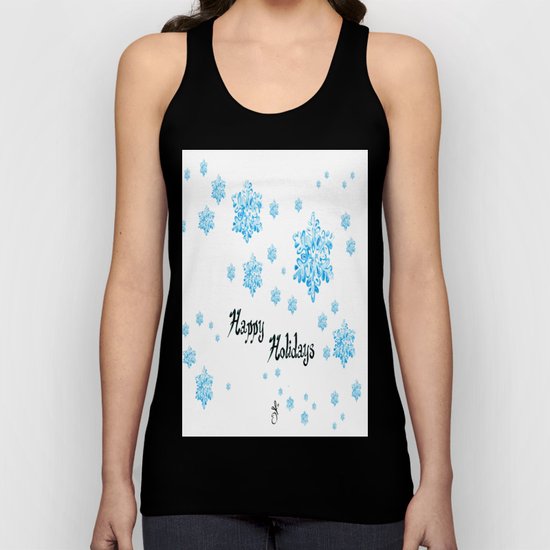 Snow Falling at Christmas Holiday in Blue Ice Unisex Tank Top