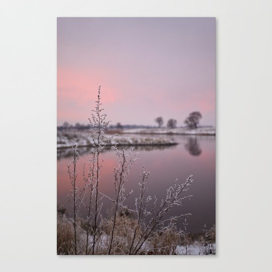Winter Sunset At River Bank Canvas Print