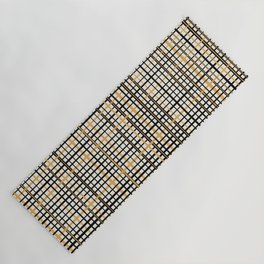 Mid-Century Modern Ink Stripes Plaid Pattern in Muted Mustard Gold, Charcoal Gray, and Cream Yoga Mat