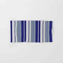 [ Thumbnail: Light Slate Gray, Midnight Blue, and Light Gray Colored Lines Pattern Hand & Bath Towel ]