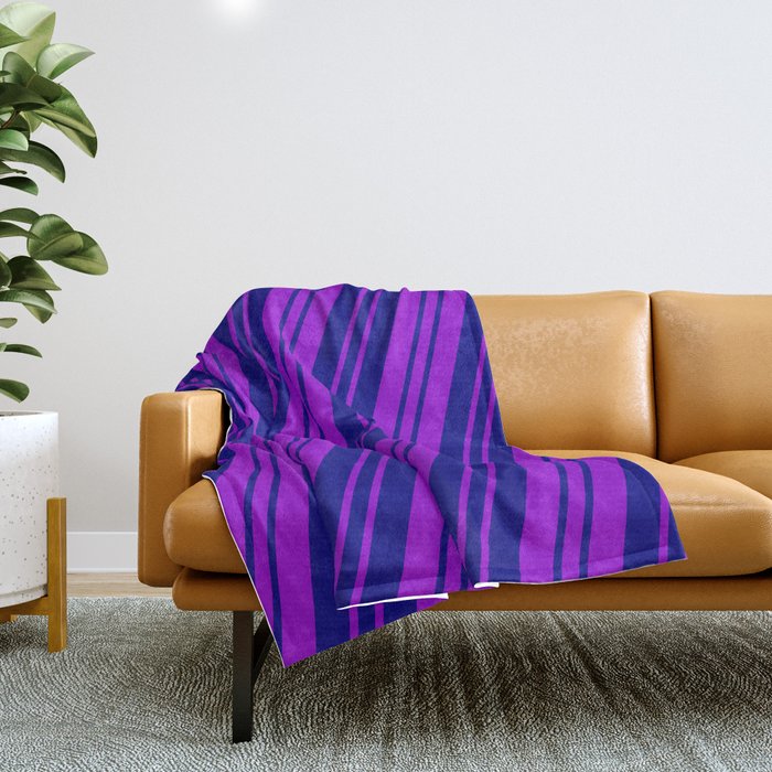 Dark Violet and Blue Colored Pattern of Stripes Throw Blanket