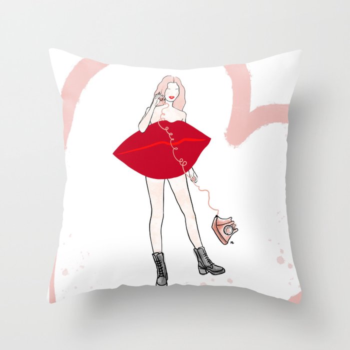 Red Lips Girl Throw Pillow