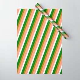 [ Thumbnail: Dark Goldenrod, Light Salmon, Mint Cream, and Green Colored Pattern of Stripes Wrapping Paper ]