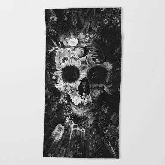 Garden Skull Dark B&W Beach Towel