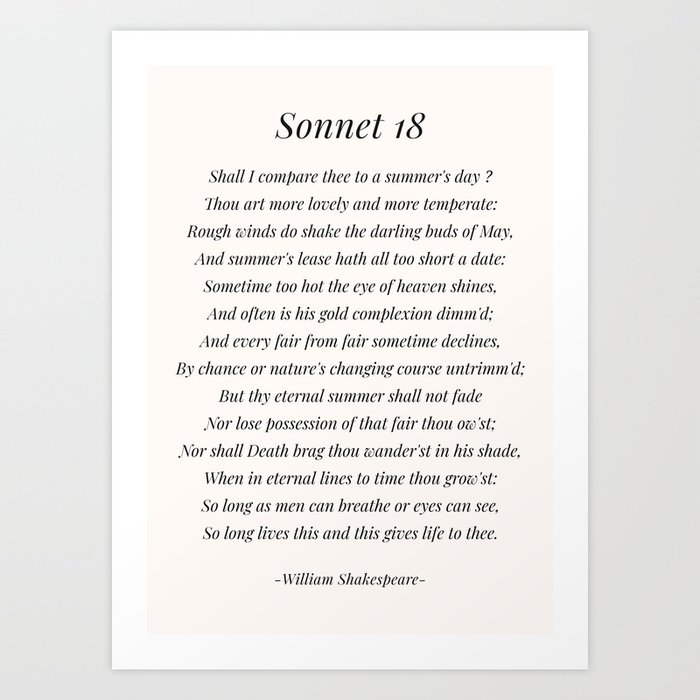 Sonnet 18 by William Shakespeare  Art Print