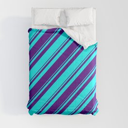 [ Thumbnail: Aqua & Indigo Colored Lined/Striped Pattern Comforter ]