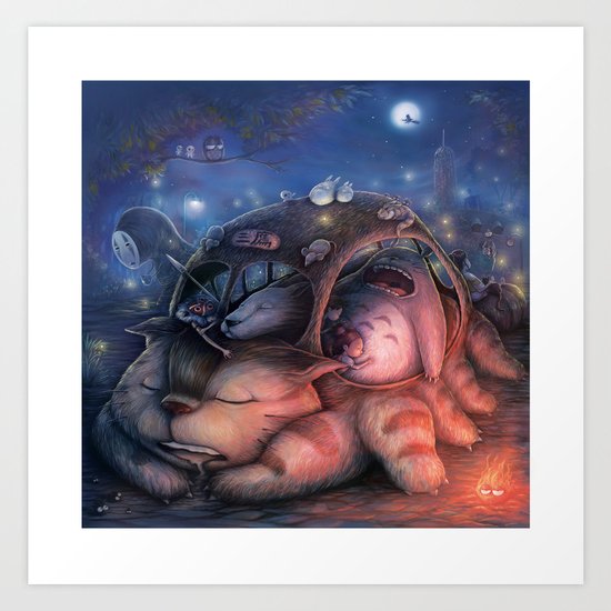 Ghibli Sleepover Art Print