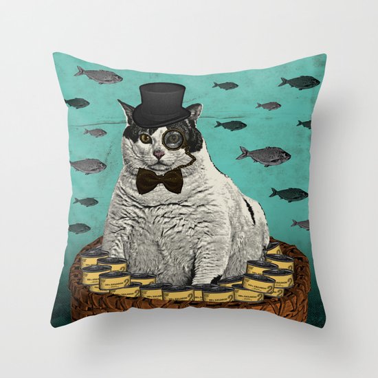 Fat Cat Print Throw Pillow