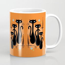 Effervescent Orange Atomic Age Black Kitschy Cat Trio Coffee Mug