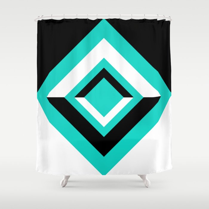 Teal Black and White Diamond Shapes Digital Illustration - Artwork Shower Curtain