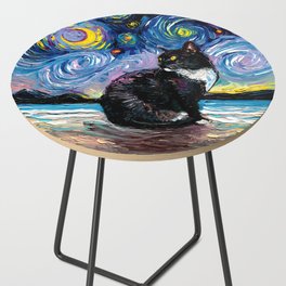 Tuxedo Cat on a Beach on a Starry Night Side Table