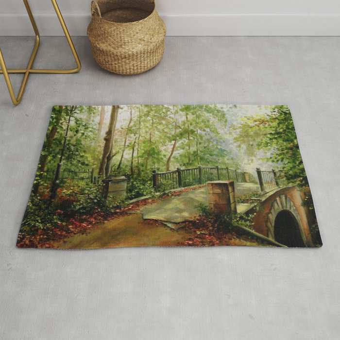 Old bridge in the forest Rug