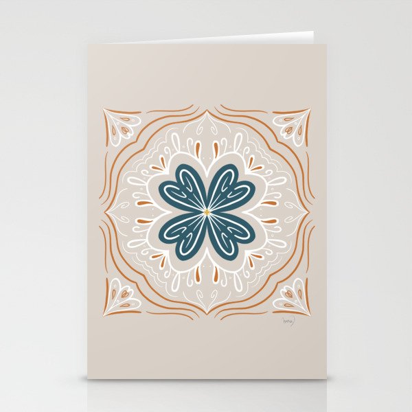 Floral mandala beige blue and terracota Stationery Cards