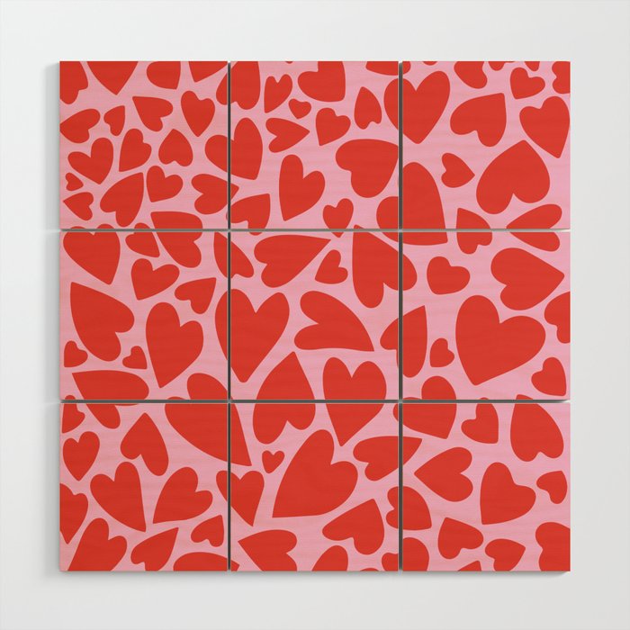 Red & Pink Warped Hearts Wood Wall Art