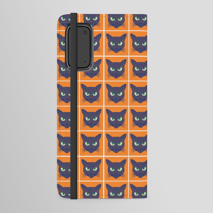 Retro Periwinkle Cats Orange Halftone Mini Android Wallet Case