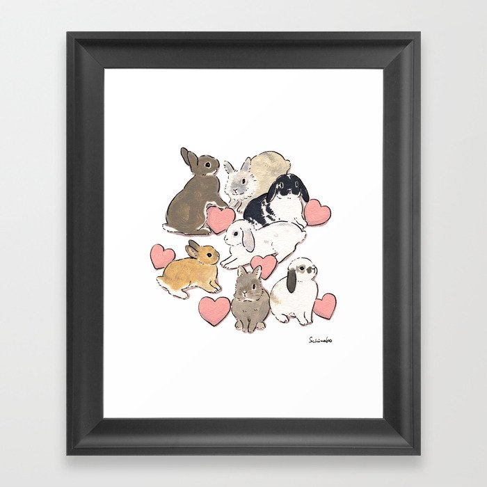 Hearts and bunnies Framed Art Print
