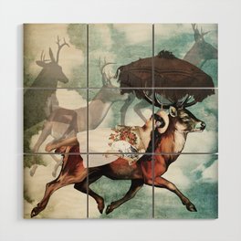 A dream of a journey with deers Wood Wall Art