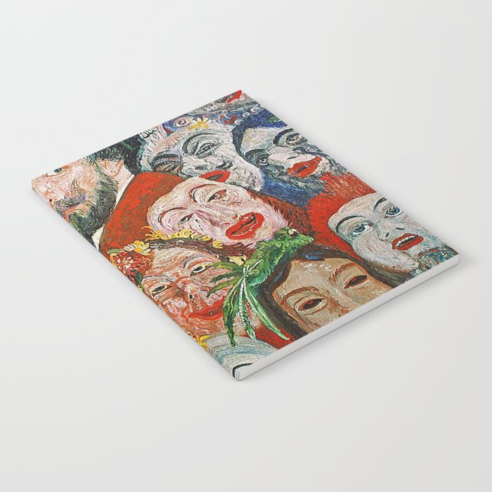 A face in the crowd; Ensor with Masks, self-portrait, Ensor aux masques grotesque art portrait painting by James Ensor Notebook