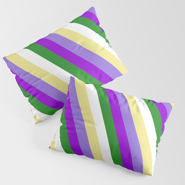 Colorful Tan, Purple, Dark Violet, Forest Green, and White Colored Stripes/Lines Pattern Pillow Sham