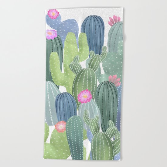 Cacti Love / Watercolor Cactus Pattern Beach Towel