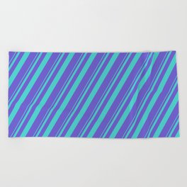 [ Thumbnail: Turquoise & Slate Blue Colored Stripes/Lines Pattern Beach Towel ]
