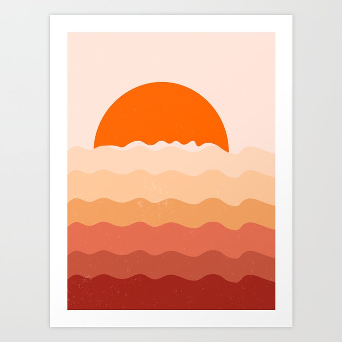 Sunset Waves Ocean Art Print