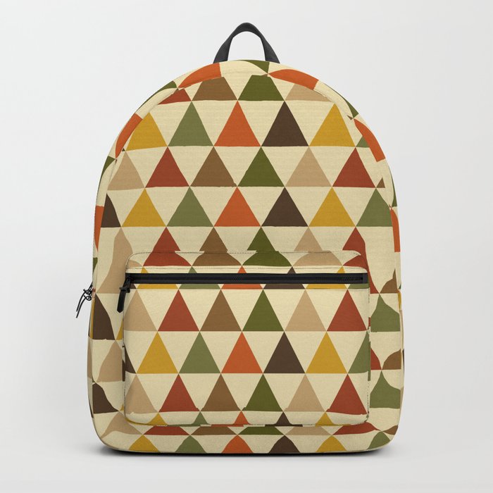 Geometric Triangle Pattern (brown, sage green, orange) Backpack