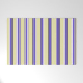 [ Thumbnail: Pale Goldenrod and Slate Blue Colored Striped/Lined Pattern Welcome Mat ]