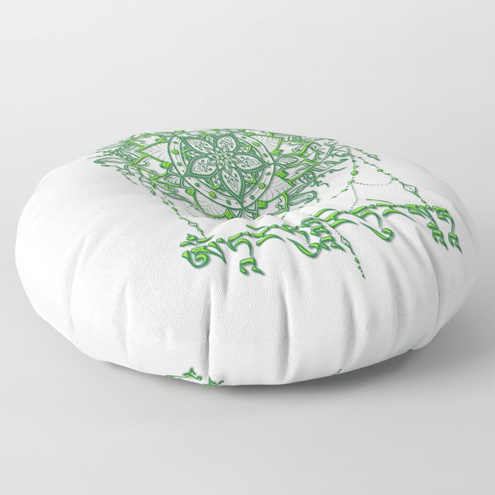 Green Tara Mantra with Mandala Floor Pillow