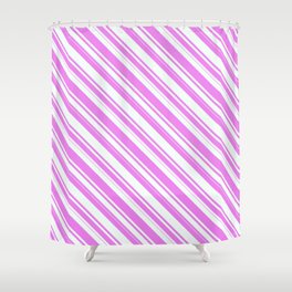 [ Thumbnail: Violet & Mint Cream Colored Striped/Lined Pattern Shower Curtain ]