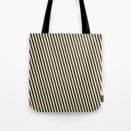 [ Thumbnail: Green, Brown, Black & White Colored Stripes Pattern Tote Bag ]