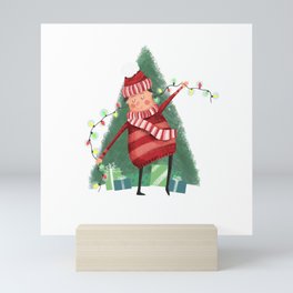 Rockin the Christmas Tree - Cute Festive Guy with Tree Lights Mini Art Print