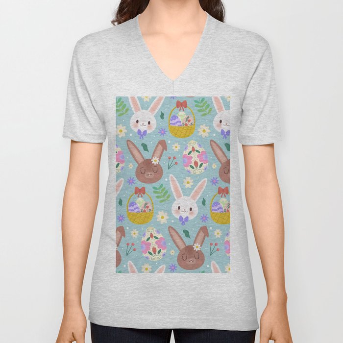 Happy Easter Cute Rabbits Collection V Neck T Shirt