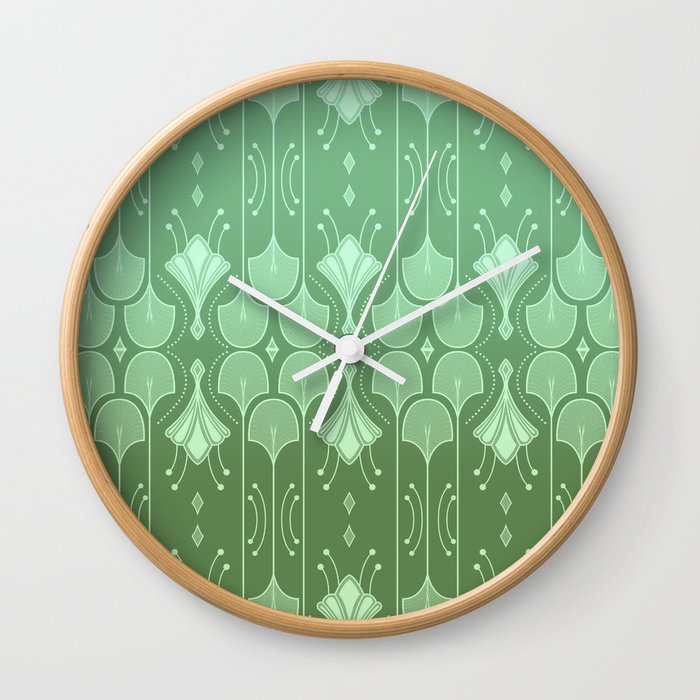 Art Deco Botanical Leaf Shapes Green Gradient Wall Clock