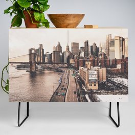New York City | NYC Skyline and Brooklyn Bridge | Film Style Photography Credenza