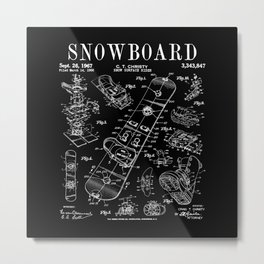 Snowboard Winter Snowboarding Vintage Patent Drawing Print Metal Print