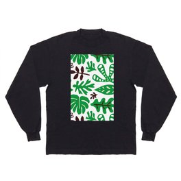 Green tropical leaf doodle pattern Long Sleeve T-shirt