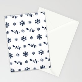 Christmas Pattern White Navy Blue Floral Snowflake Stationery Card