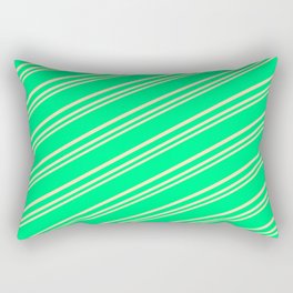 [ Thumbnail: Green & Beige Colored Striped Pattern Rectangular Pillow ]