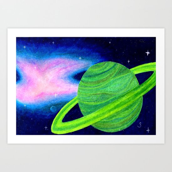 Green Planet, Pink Nebula Art Print
