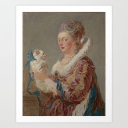 Portrit of a Lady & Her Pup Art Print | Dogs, Antique, Vintage, Masters, Figure, Woman, Painting, Puppy, Women, Oil 