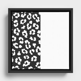 White Leopard Print Lace Vertical Split on Black Framed Canvas