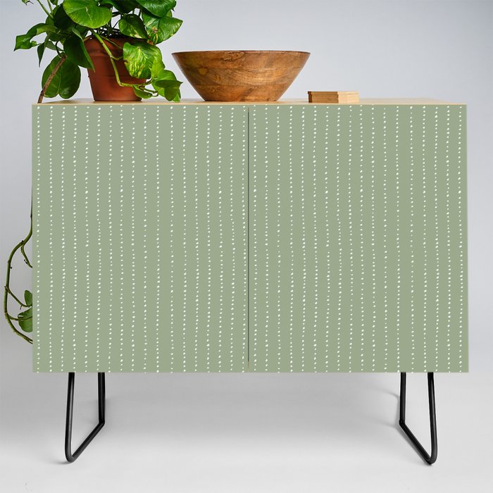 Dotted Lines White On Sage Green Credenza