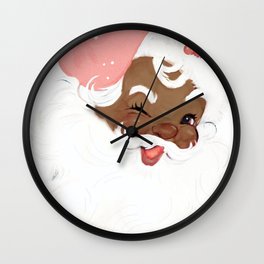 vintage old world black santa winking in blush pink Wall Clock