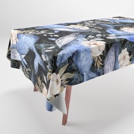 Watercolor Blue Whales with Flowers - Florals Whales Marine Tablecloth