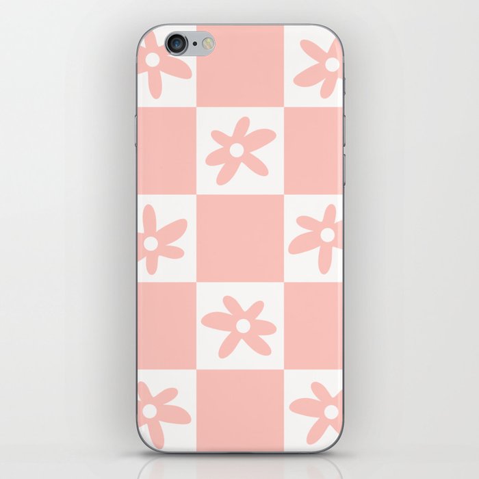 Flower Check Cute Geometric Floral Checkerboard Pattern in Soft Blush Pink iPhone Skin